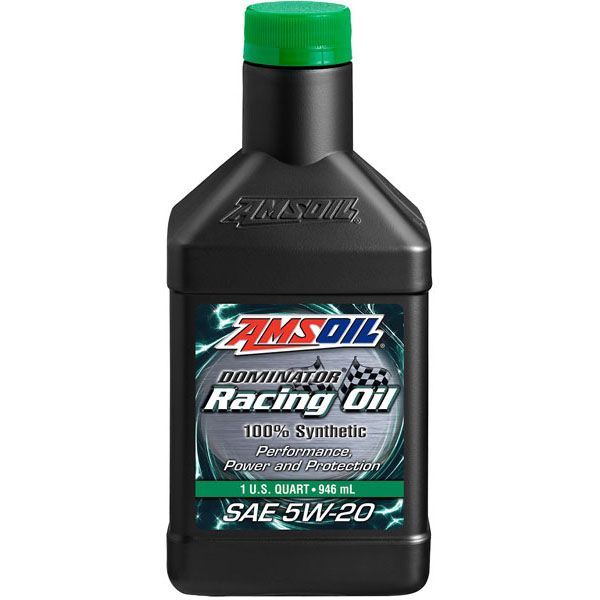 A bottle of amsoil dominator racing oil sae 5w-20