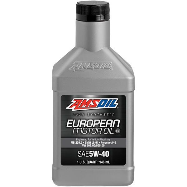 A bottle of amsoil european motor oil on a white background