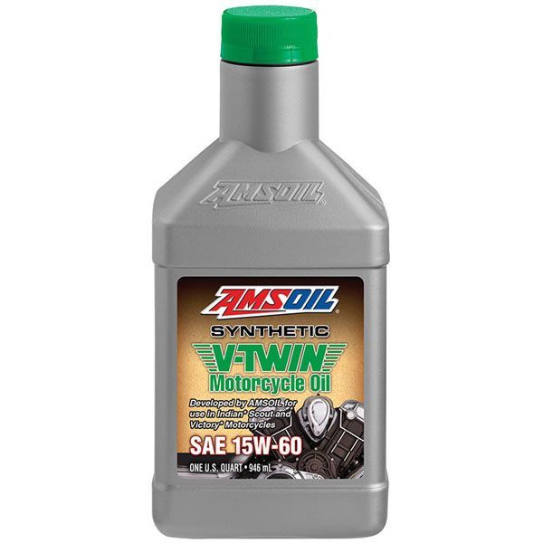 A bottle of amsoil synthetic v-twin motorcycle oil