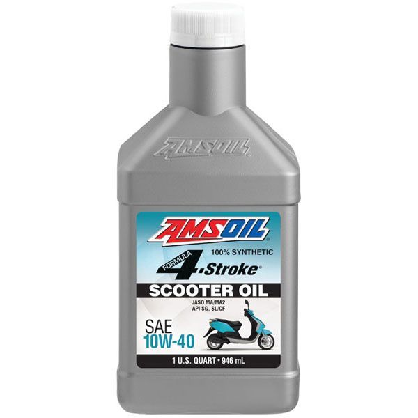 A bottle of amsoil 4 stroke scooter oil