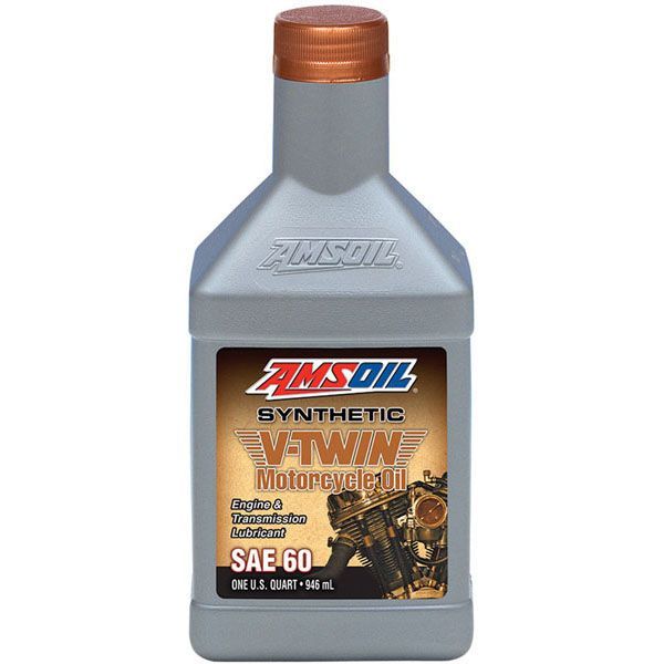 A bottle of amsoil synthetic v-twin motorcycle oil