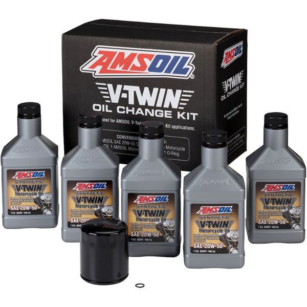 A box of amsoil v-twin oil change kit