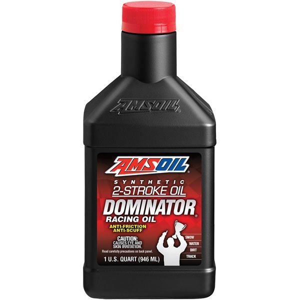 A bottle of amsoil 2 stroke oil dominator racing oil