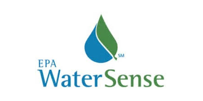 EPA WaterSense logo: blue water drop with green leaf, text below reads
