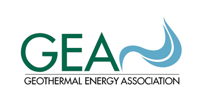 Logo for Geothermal Energy Association. Green letters