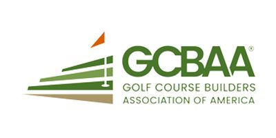 GCBAA logo: green text and design of a golf course with an orange flag on a white background.