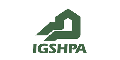 Green logo with abstract house shape above