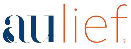 A blue and orange logo for a company called aulief