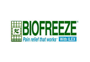 A logo for biofreeze pain relief that works with ilex