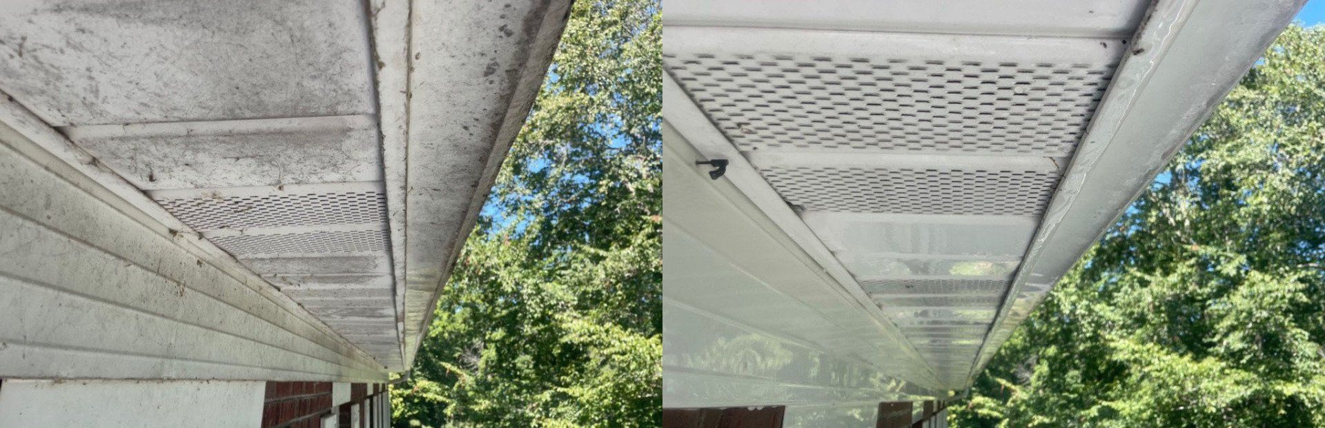 A before and after picture of a roof of a house.
