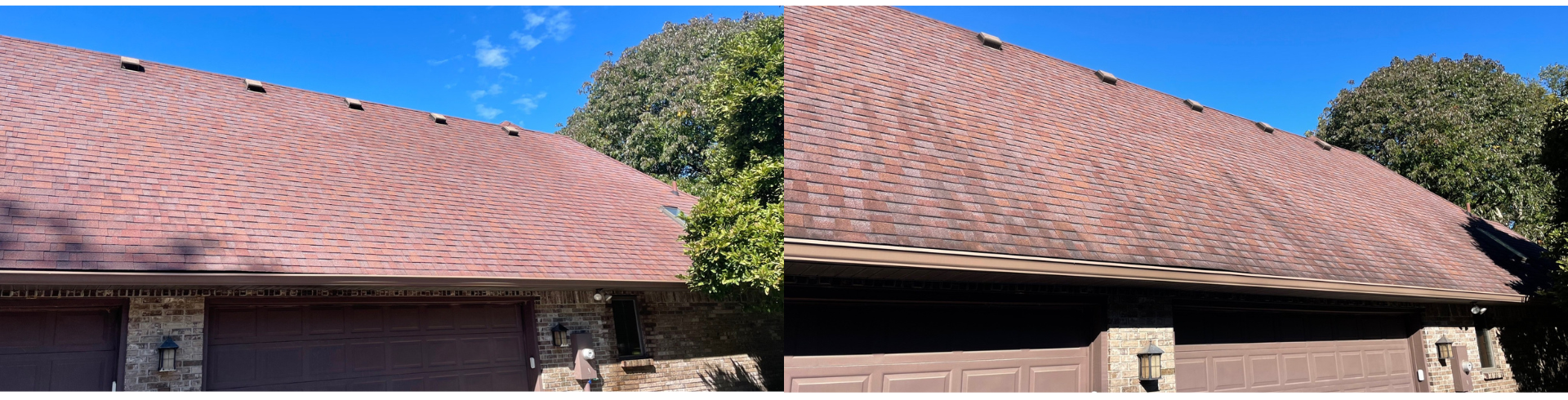 A before and after picture of a roof of a house.