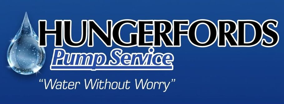 Hungerfords Pump Service logo with a blue water droplet icon and text stating they serve 4 counties in Connecticut.