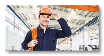 smiling electrician with orange cables