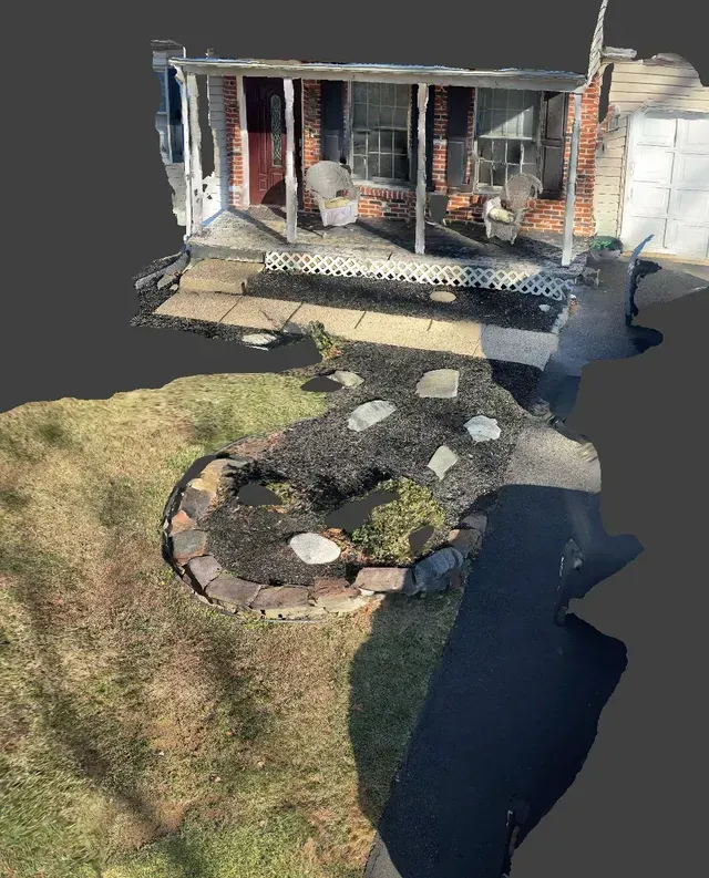 A 3d model of a house with a porch