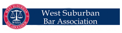 Logo of the West Suburban Bar Association with scales of justice and text on blue background.