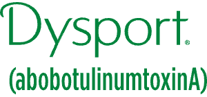 Dysport logo in green with “abobotulinumtoxinA” beneath it