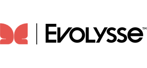 Evolysse logo in black with a red emblem on a white background