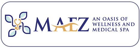 Matz logo with blue and gold floral icon and text &ldquo;Matz, an oasis of wellness and medical spa&rdquo;