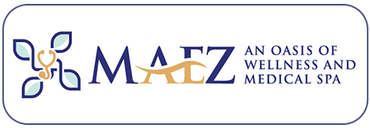 Matz logo with blue and gold floral icon and text &ldquo;Matz, an oasis of wellness and medical spa&rdquo;
