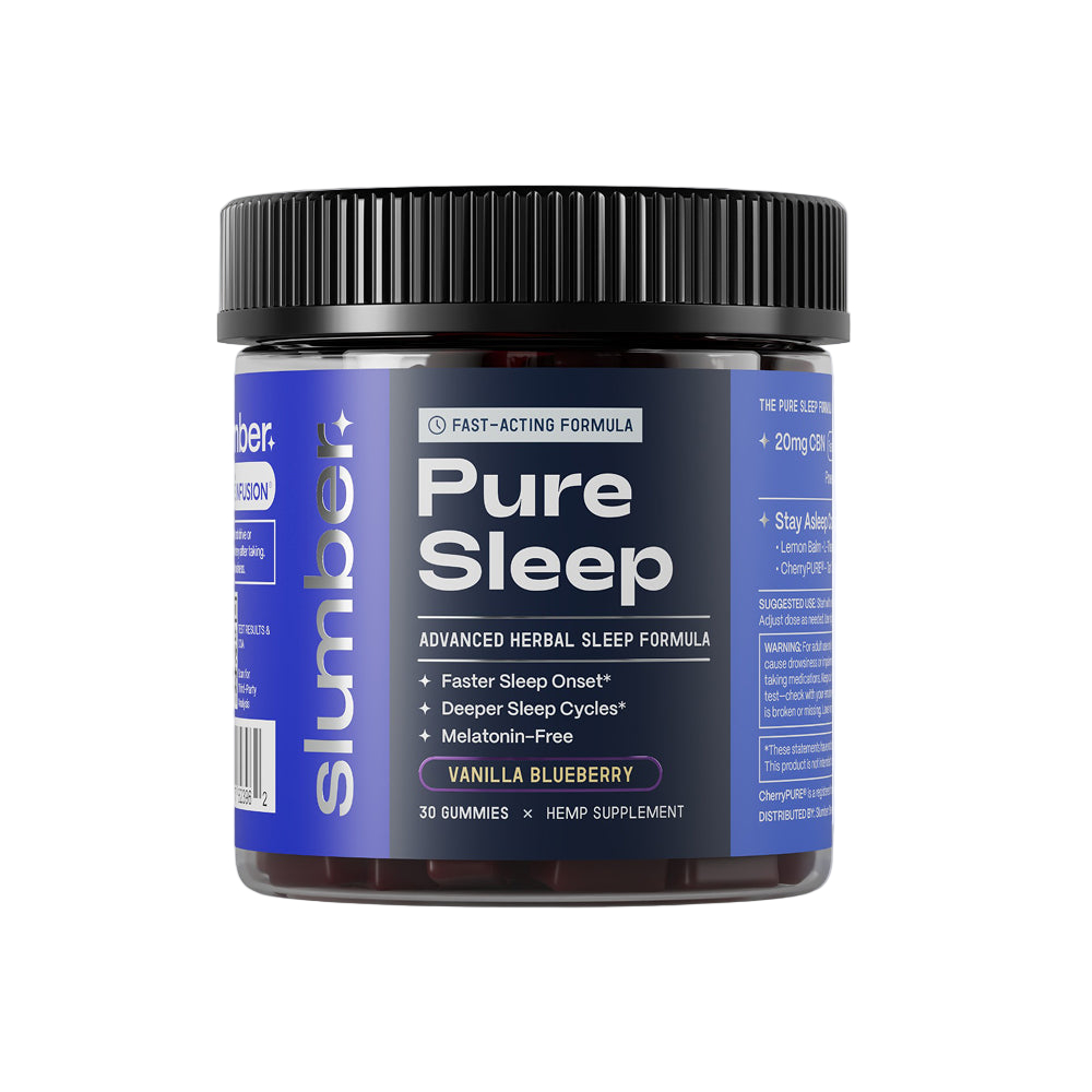 Slumber Pure Sleep gummies on a white background