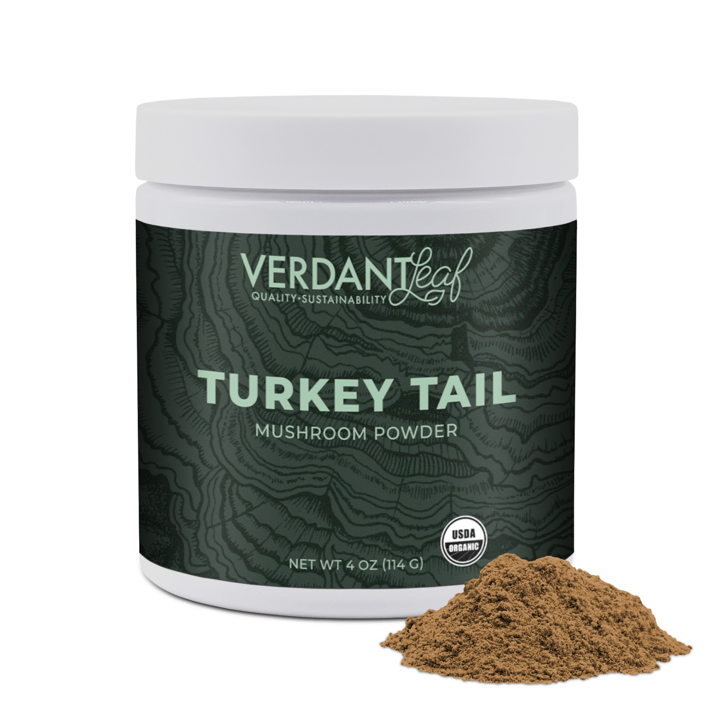 Jar of Turkey Tail Powder on a white background