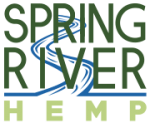 Spring River Hemp logo: Dark green text over a blue river, with green text below.