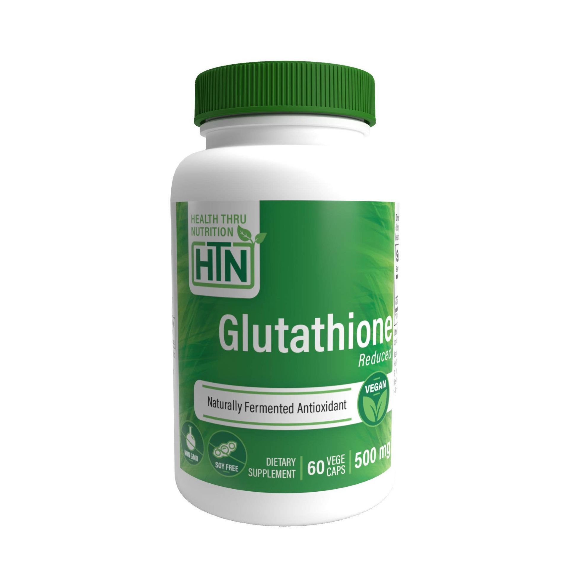 Bottle of Health Thru Nutrition Glutathione Reduced on a white background