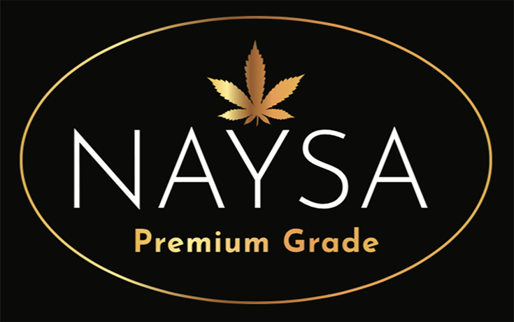 Black logo with gold oval,