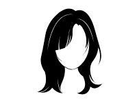 Black silhouette of a person with long, wavy hair and a side-swept bang covering part of the face.