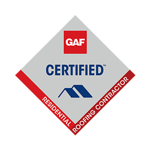 GAF Certified Residential Roofing Contractor diamond logo in red, blue, and gray
