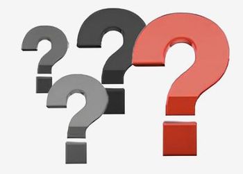 Three different colored question marks on a white background