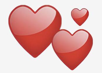 Three red hearts are lined up on a white background