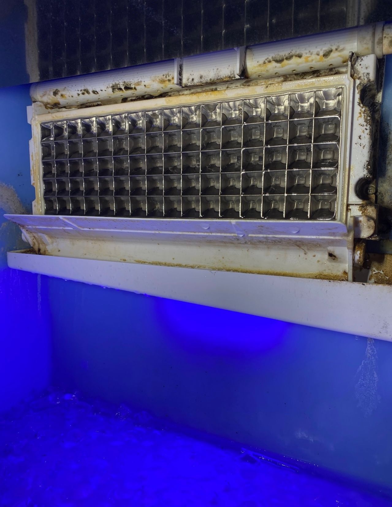 a blue light is shining on a blue wall