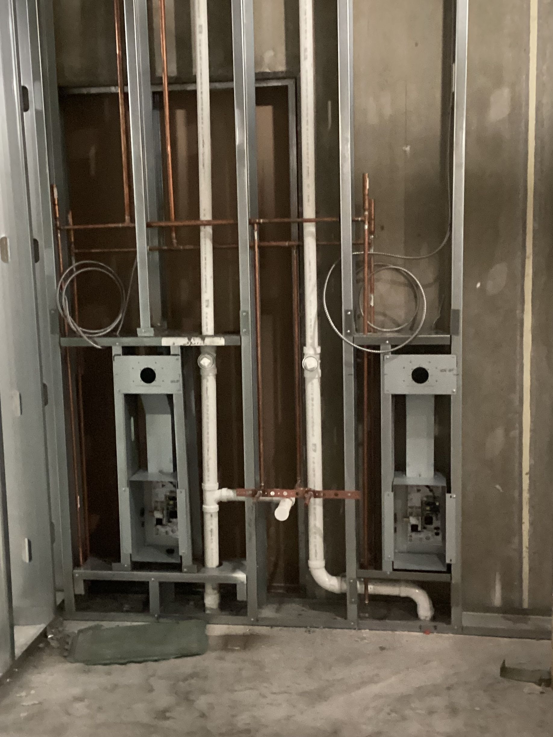 A room with a lot of pipes on the wall