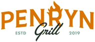 A logo for penryn grill with a flame on it