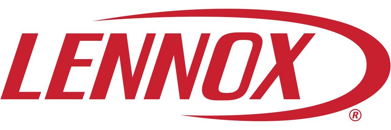 The lennox logo is red and white on a white background.