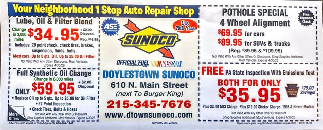 Doylestown Sunoco - Auto & Truck Repairs Coupons Doylestown