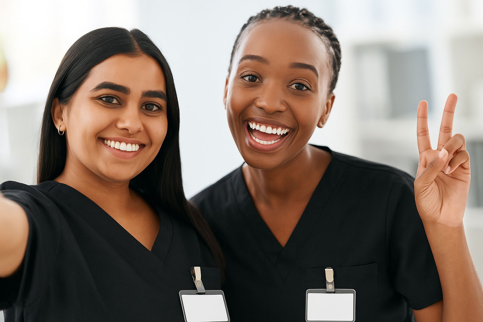 Two smiling beautician taking a selfie
