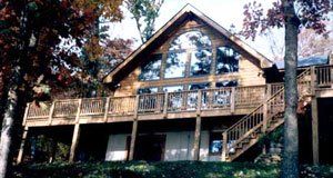 Wooden house with glass windows