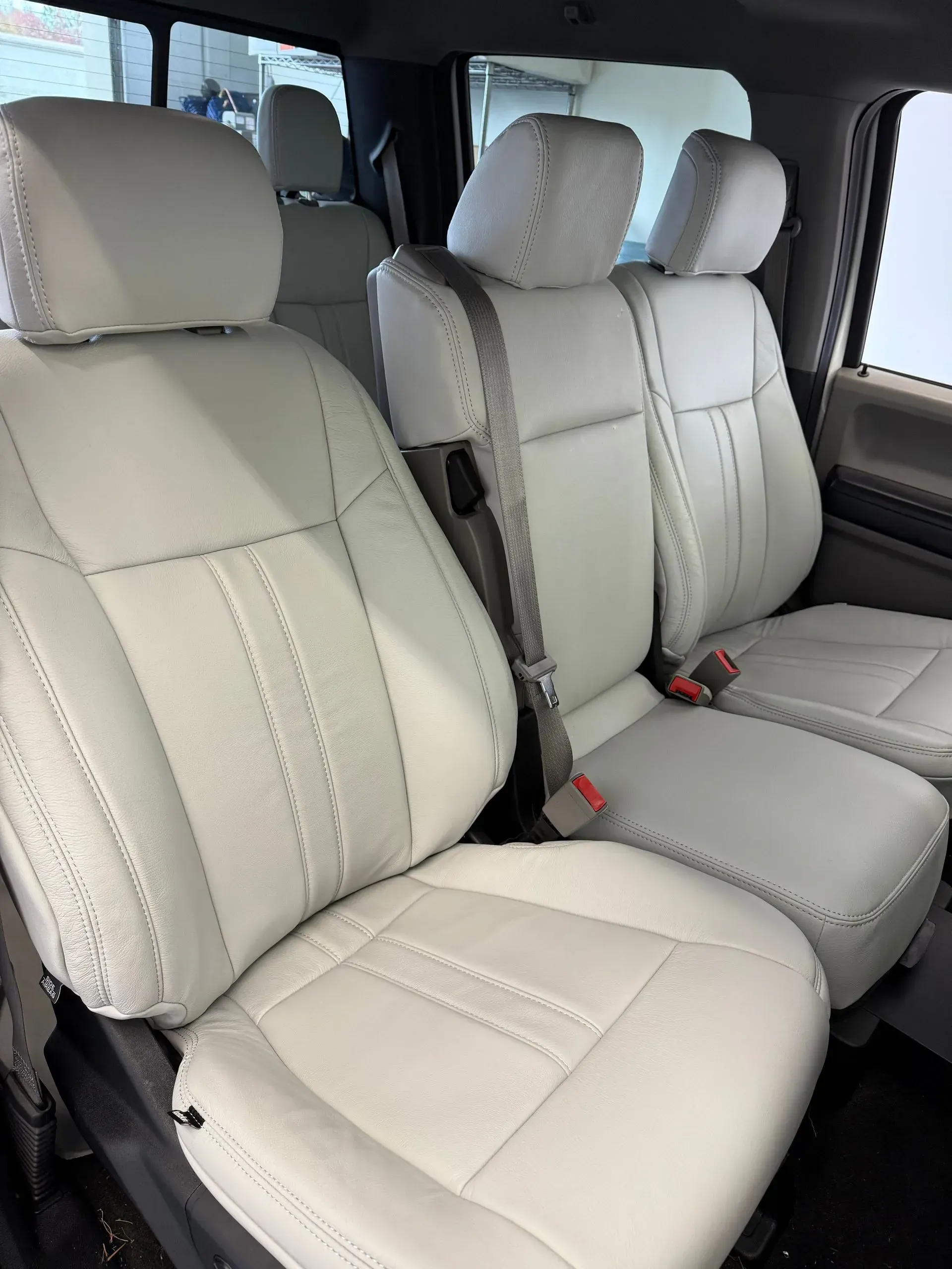 White leather truck seats.