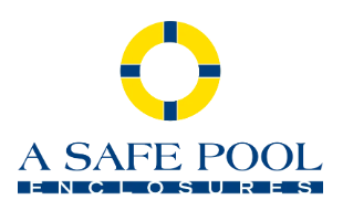 Logo for A Safe Pool Enclosures with yellow and blue circular icon and text