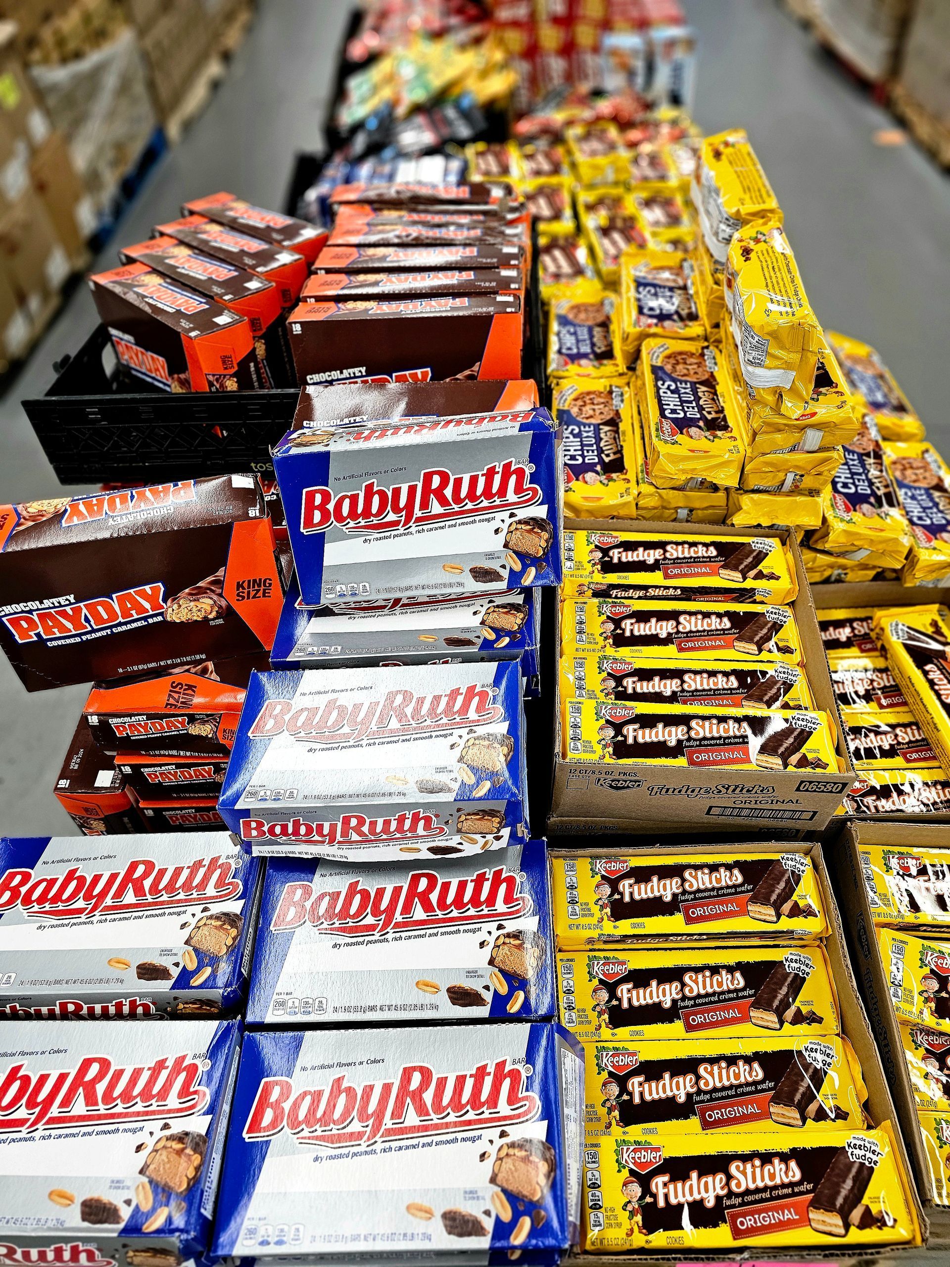 A display of baby ruth candy bars in a store.