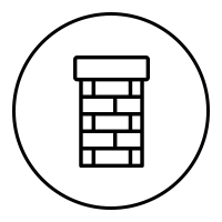 Black line icon of a chimney inside a circle