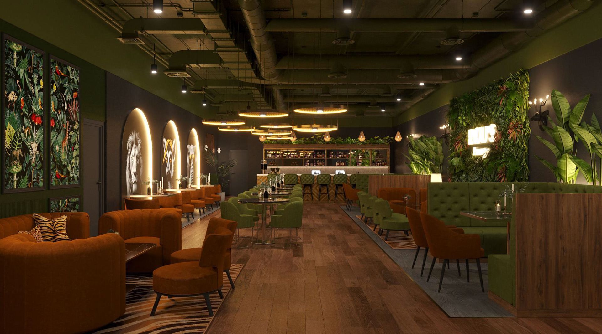 An artist 's impression of the interior of a restaurant.