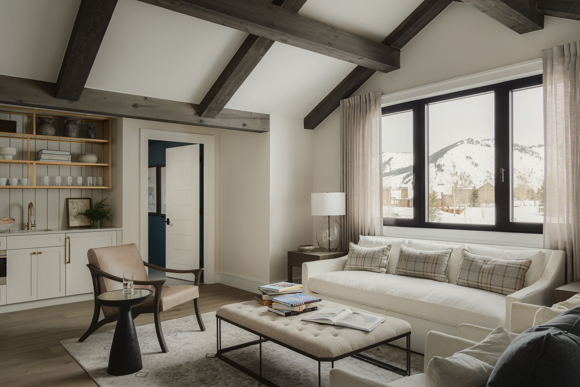 A living room with a couch and a coffee table