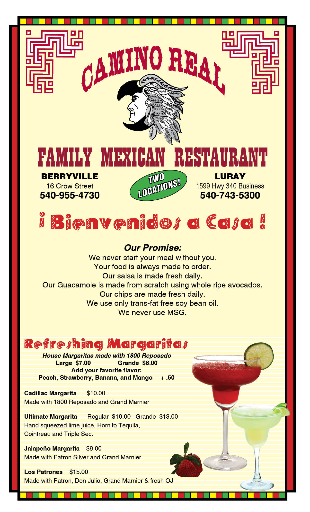 Camino Real Mexican Restaurant Menu | Berryville, VA