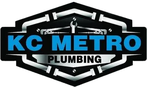 KC Metro Plumbing logo in blue and black with a stylized house and pipe design