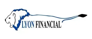 Logo of Lyon Financial, featuring a blue lion with a flowing tail and text 