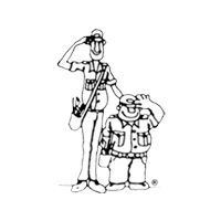 Two cartoon men in uniforms saluting. One is tall, holding a bag.
