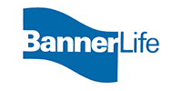 Banner Life logo with blue wave and white text.